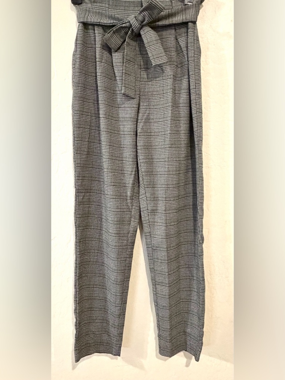 ONLY Plaid Paperbag Waist Pants Tie Belt High Rise Tapered Trouser- Size XS